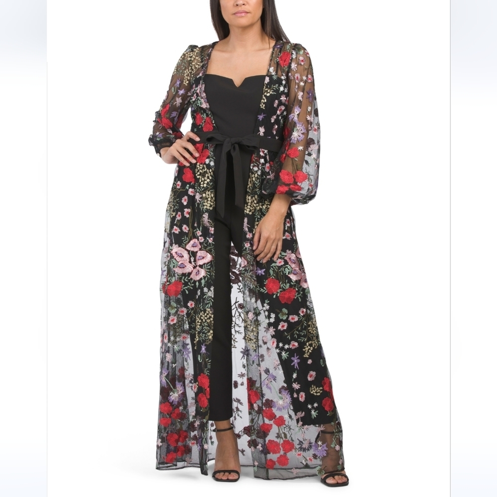 Julia Jordan Women's Floral Overlay Jacket & Belted Jumpsuit